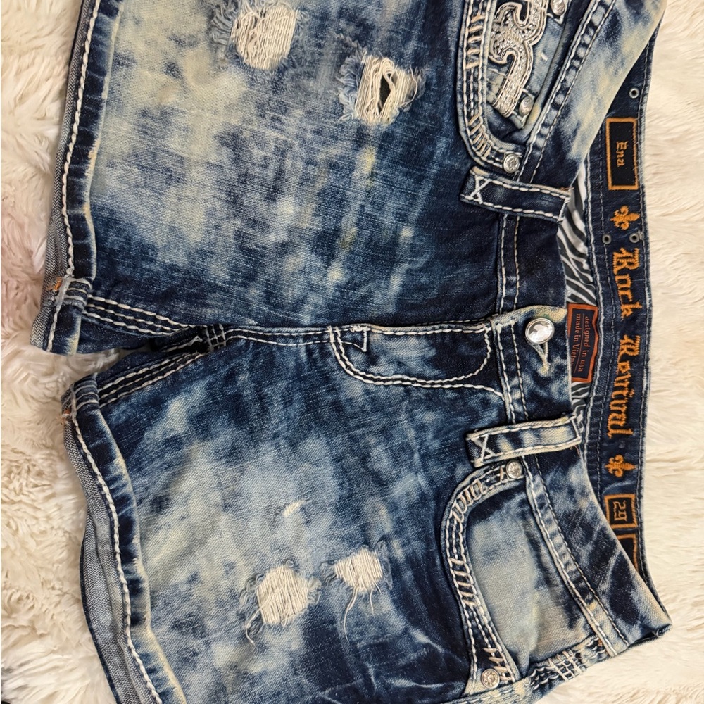 Rock Revival Blue Distressed Denim Shorts